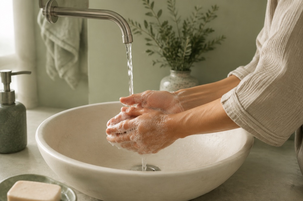 Manos lavándose con agua y jabón
